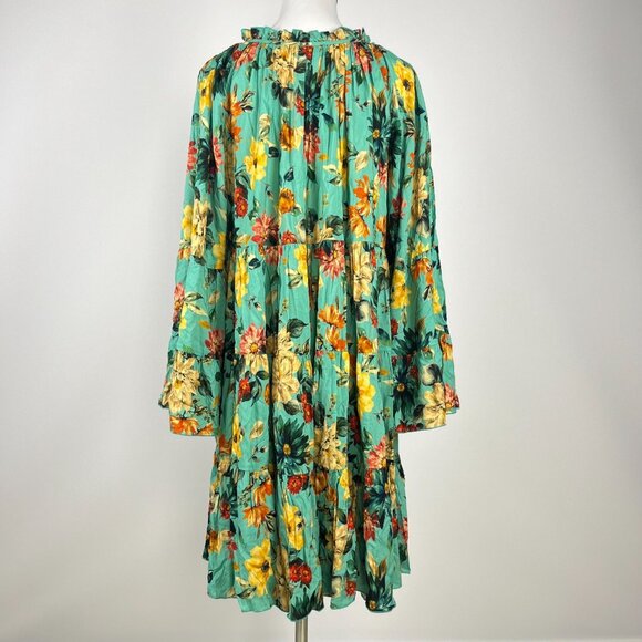$398 NWOT Johnny Was Tulum Relaxed Tiered Floral Teal Mini Dress Multicolor Sz S - Picture 6 of 12